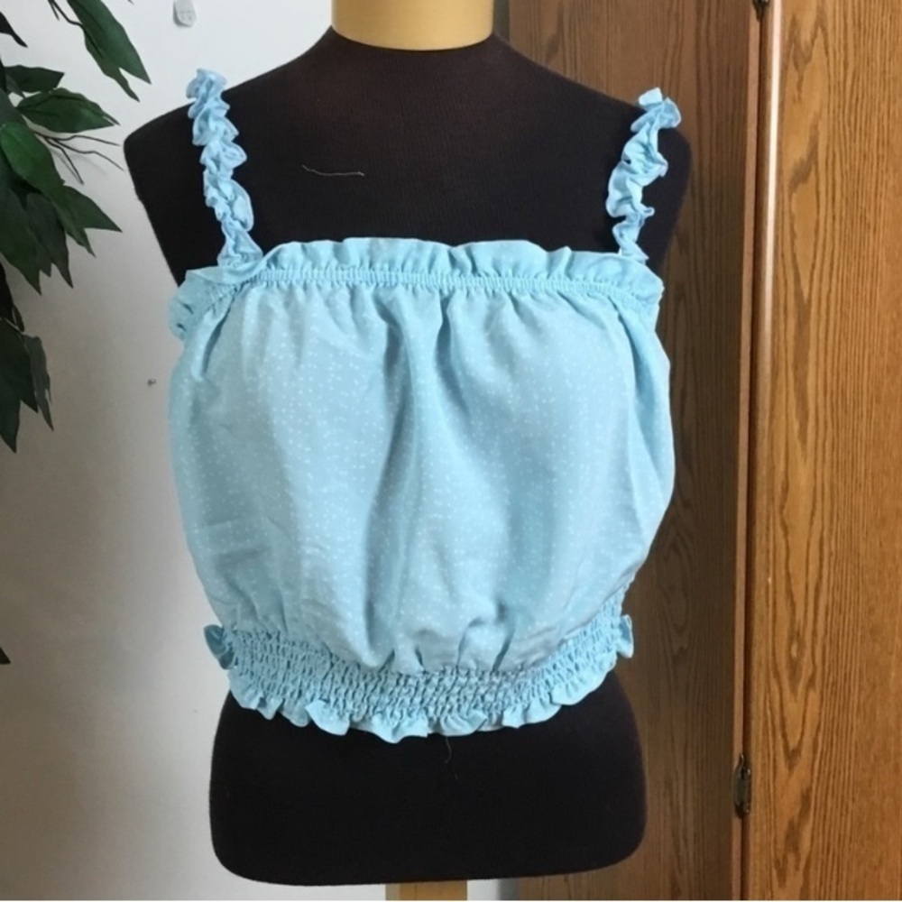 Lily Rose by Kohl’s Aqua Polka Dot Ruffle Smocked Tank Top XL